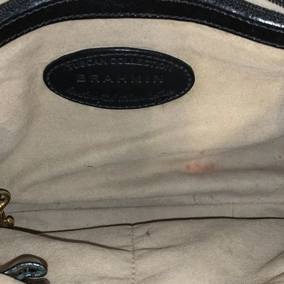 Brahmin Black Brown Leather One Strap Shoulder Bag Alligator Pattern Zip Top - Picture 6 of 9